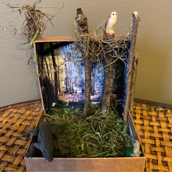 Swamp Forest Alligator Owl Moss Trees Miniature Bookshelf Diorama, Book Nook - Picture 2 of 6